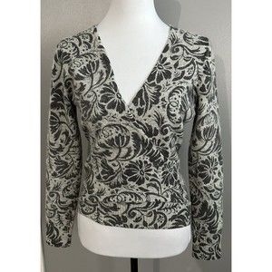 Carol Little Gray Floral Wool/Angora Blend Size S Sweater Faux Wrap V-Neck EUC
